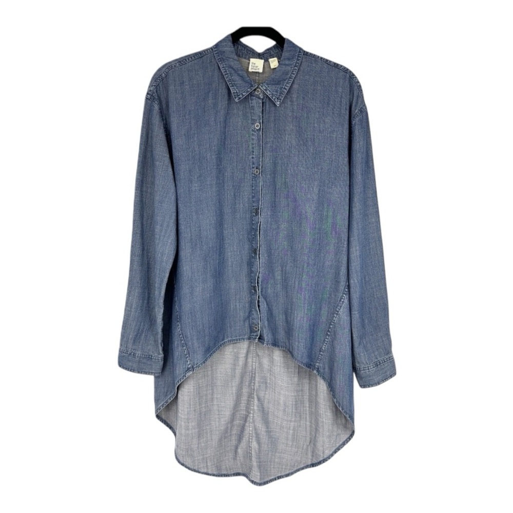 Eileen Fisher The Fisher Project Denim Chambray High Low Shirt Blue Small - Picture 2 of 6